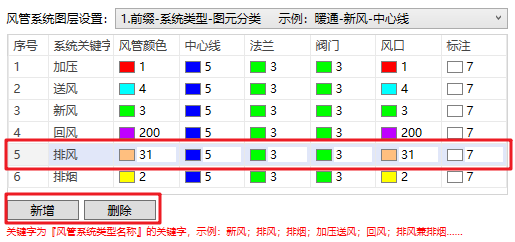 新增风管系统图层设置规则